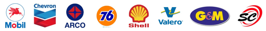 Mobil, Chevron, ARCO, 76, Shell, Valero, G&M, SC
